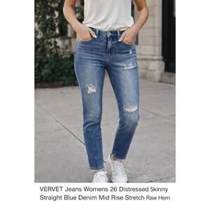 VERVET Jeans Womens 26 Distressed Skinny Straight Blue Denim Mid Rise Stretch